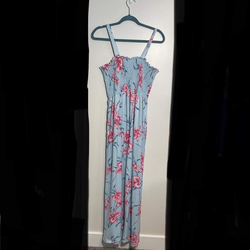 New Michelle Mae Women’s Light Blue & Pink Floral Smocked Maxi Dress Size 1X